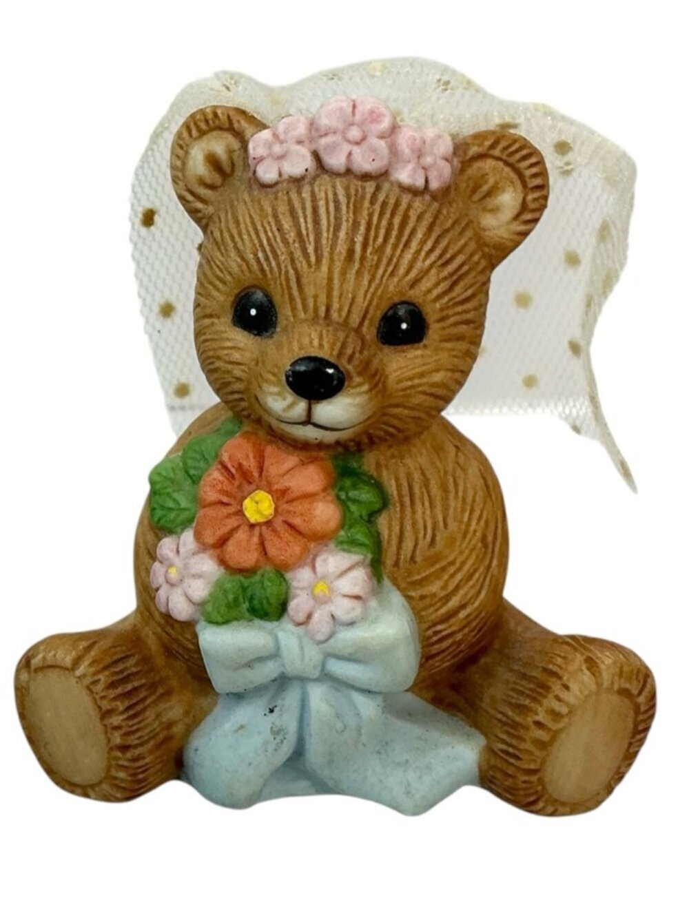Vintage Bride Teddy Bear  Hand Painted Porcelain 1413 Homco Figurine Collectible